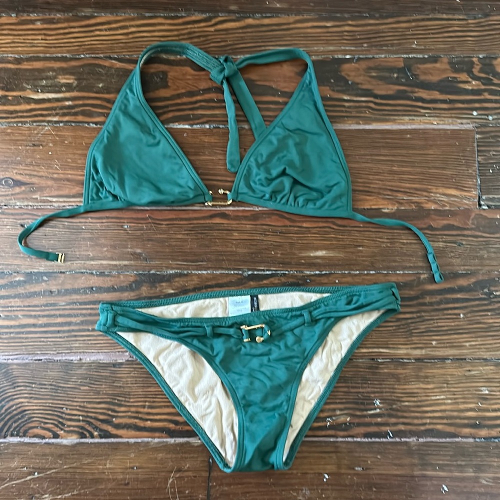 BCBG swimsuit - green with gold hardware